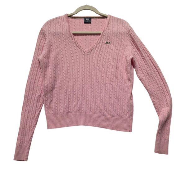 Le Tigre Pink V-neck Pullover Sweater Women's Size Large Logo Cotton Wool - Picture 1 of 9